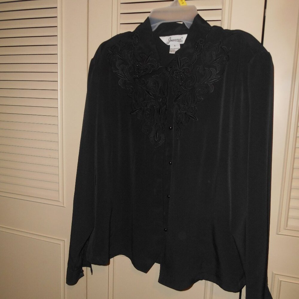 Vintage 1980's EUC Black w/Beaded/Lacy-Lk Collar & Decor. Trim Bodice